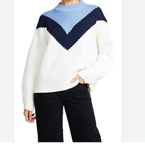 Tory Sport Women's Chevron Mock Neck Sweater - White and Blue